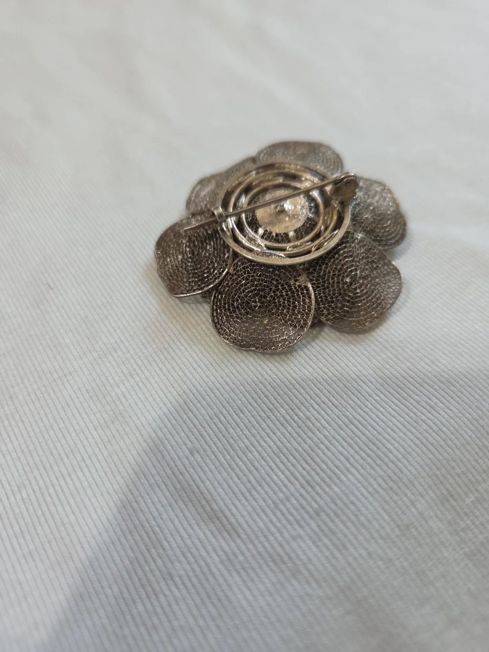 Intricate Silver Floral Filigree Brooch for Women